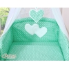 11-osainen pussilakanasetti ja katosverho - Hanging Hearts Minttu Valkoisilla Pilkuilla