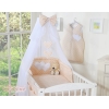 11-osainen vauvan pussilakanasetti ja hyttysverkko - Hanging Hearts Beige Valkoisilla Pilkuilla