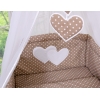 11-osainen vuodevaatesetti vauvalle + katosverho - Hanging Hearts Valkoisilla Pilkuilla