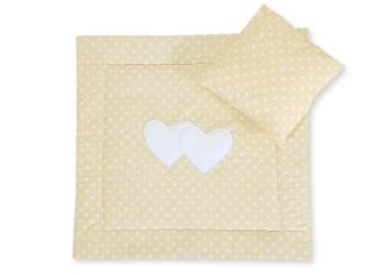 2-osainen petisetti vaunuihin - Hanging Hearts Beige Valkoisilla Pilkuilla