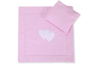 2-osainen petisetti vaunuihin - Hanging Hearts Vaaleanpunainen Ruutukuvio