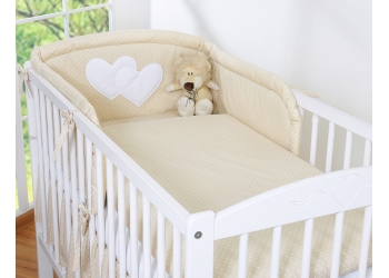 2-osainen pussilakanasetti - Leijuvat sydämet Beige Valkoisilla Pilkuilla