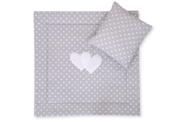 2-osainen vuodevaatesetti vaunuihin - Hanging Hearts Harmaa Valkoisilla Pilkuilla