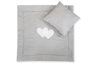 2-osainen vuodevaatesetti vaunuihin - Hanging Hearts Harmaa Valkoisilla Pilkuilla