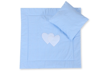 2-osainen vuodevaatesetti vaunuihin - Hanging Hearts Sininen Ruutukuvio