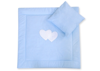 2-osainen vuodevaatesetti vaunuihin - Hanging Hearts Sininen Valkoisilla Pilkuilla