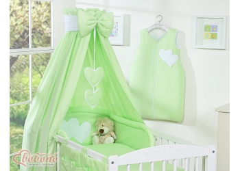 5-osainen pussilakanasetti ja katosverho - Hanging Hearts Vihreä