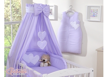 5-osainen pussilakanasetti ja katosverho - Hanging Hearts Violetti