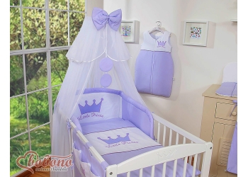 5-osainen vuodevaatesetti + hyttysverkko - Little Prince/Princess Violetti