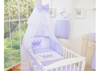 7-osainen vauvan vuodevaatesetti + katosverho - Little Prince/Princess Violetti