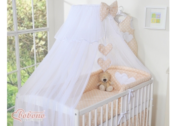 Hyttysverkko pinnasänkyyn - Hanging Hearts Beige Valkoisilla Pilkuilla Sifonki