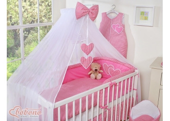 Hyttysverkko vauvan sänkyyn - Hanging Hearts Vaaleanpunainen Ruutukuvio Sifonki