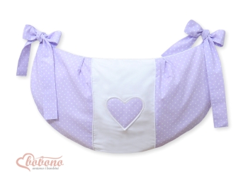 Lelupussukka pinnasänkyyn - Hanging Hearts Violetti Valkoisilla Pilkuilla