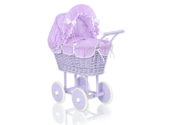 Liila nuken vaunu korikehdolla Violetti Ruutukuvio