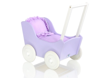 Liila puiset nuken vaunut Violetti Valkoinen