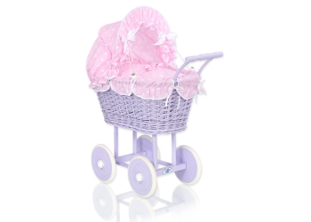 Lilla vaunu punotulla korilla nukelle Violetti Vaaleanpunainen