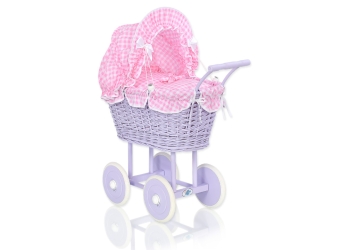 Lilla vaunu punotulla korilla nukelle Violetti Vaaleanpunainen Ruutukuvio