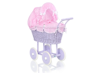 Lilla vaunu punotulla korilla nukelle Violetti Vaaleanpunainen Valkoinen