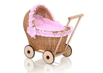 Nuken vaunut punotulla korilla + pehmusteet Vaaleanpunainen