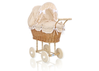 Nuken vaunut punotulla korilla + pehmusteet Valkoinen Beige