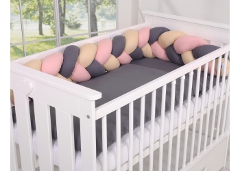 Pinnasängyn reunapehmuste - Knot 180cm Beige Antrasiitti Pastellinvaaleanpunainen
