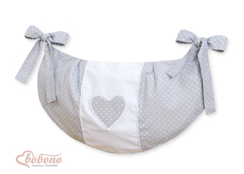 Pinnasänkyyn kiinnitettävä pussukka - Hanging Hearts Harmaa Valkoisilla Pilkuilla