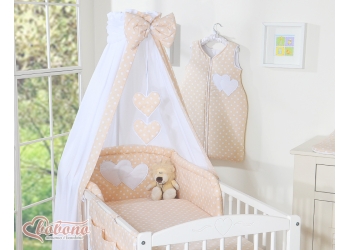 Katosverho pinnasänkyyn - Hanging Hearts  Beige Valkoisilla Pilkuilla Puuvilla