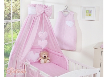 Katosverho pinnasänkyyn - Hanging Hearts  Vaaleanpunainen Valkoisilla Pilkuilla Puuvilla