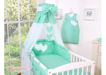Katosverho pinnasänkyyn, tylli - Hanging Hearts  Valkoisilla Pilkuilla Sifonki