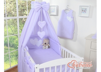 Katosverho vauvan sänkyyn - Hanging Hearts  Violetti Valkoisilla Pilkuilla Puuvilla