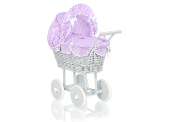 Punottu  harmaa nuken vaunu Violetti Harmaa Ruutukuvio