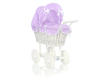 Punottu valkoinen nuken vaunu Violetti Valkoinen Ruutukuvio