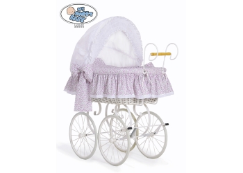 Retrotyylinen kehto pyörillä Vaaleanpunainen Valkoinen Jasmine