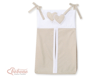Säilytyspussi vaipoille - Hanging Hearts  Beige Valkoisilla Pilkuilla