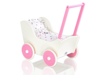 Tumma pinkki Puiset nuken vaunut Valkoinen