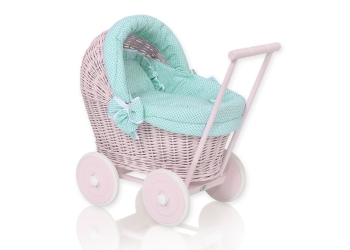 vaaleanpunainen nuken vaunu korikehdolla Minttu Vaaleanpunainen