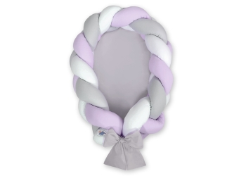 Vauvan pesä palmikko + reunapehmuste Violetti Valkoinen Harmaa