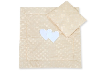 Vuodevaatesetti vaunuihin - Hanging hearts Beige Valkoisilla Pilkuilla