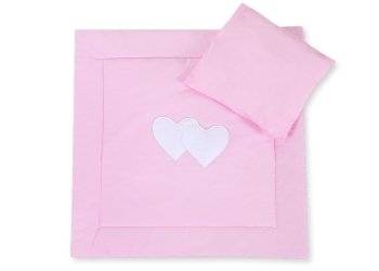 Vuodevaatesetti vaunuihin - Hanging hearts Vaaleanpunainen