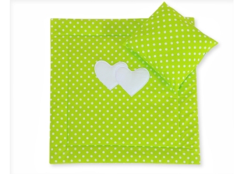 Vuodevaatesetti vaunuihin - Hanging hearts Vihreä Valkoisilla Pilkuilla