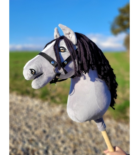 Keppihevonen - Hobby Horse A3 Harmaa hevonen, Musta Harja
