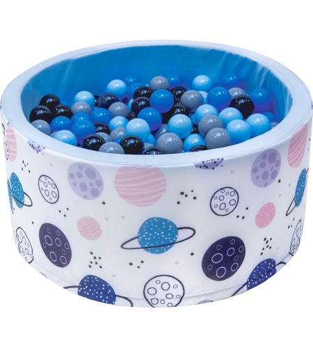 Pallomeri palloilla + 200 palloa - sininen planeetoilla