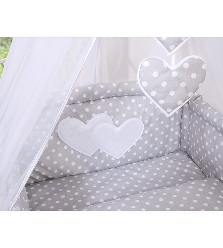11-osainen pussilakanasetti ja katosverho - Hanging Hearts Harmaa Valkoisilla Pilkuilla