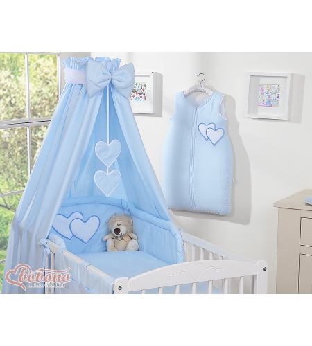 11-osainen pussilakanasetti ja katosverho - Hanging Hearts Sininen