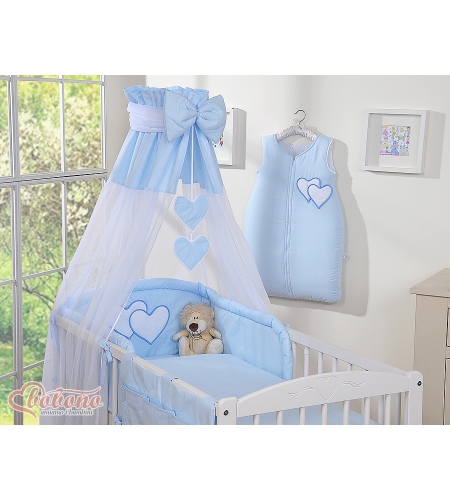 11-osainen pussilakanasetti ja katosverho - Hanging Hearts Sininen
