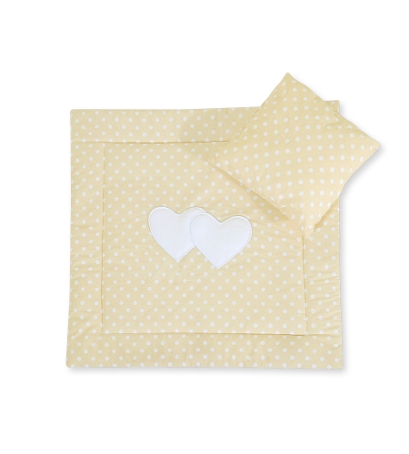 2-osainen petisetti vaunuihin - Hanging Hearts Beige Valkoisilla Pilkuilla