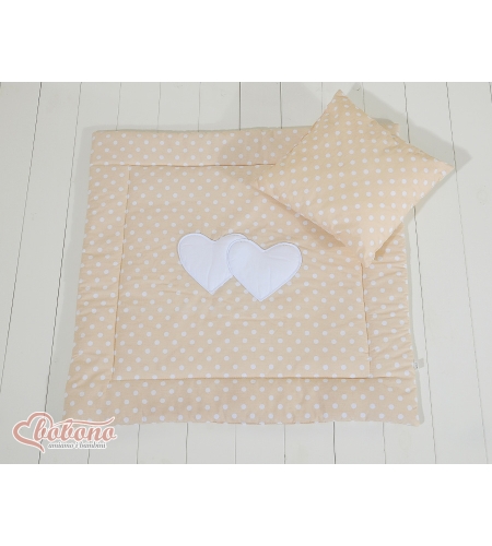 2-osainen petisetti vaunuihin - Hanging Hearts Beige Valkoisilla Pilkuilla