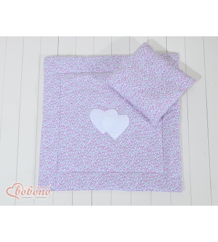 2-osainen petisetti vaunuihin - Hanging Hearts Vaaleanpunainen Kukkaketo Kukat