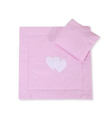 2-osainen petisetti vaunuihin - Hanging Hearts Vaaleanpunainen Ruutukuvio