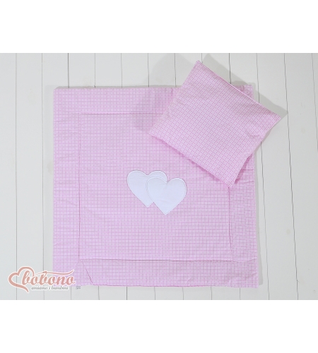 2-osainen petisetti vaunuihin - Hanging Hearts Vaaleanpunainen Ruutukuvio